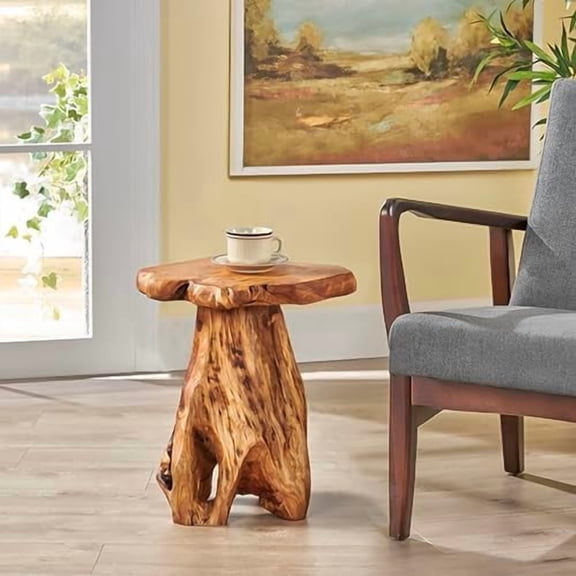 Cedar Roots Plant Stand Tree Stump End Table 13.5" x 16" x 19" H Wooden Live Edge Side Table for Living Room Bedroom Home Decor Courtyard Wooden Coffee Table$$Furniture