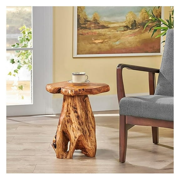 Cedar Roots Plant Stand Tree Stump End Table 13.5" x 16" x 19" H Wooden Live Edge Side Table for Living Room Bedroom Home Decor Courtyard Wooden End Table
