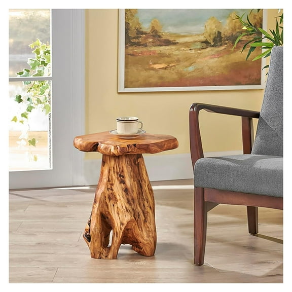 Cedar Roots Plant Stand Tree Stump End Table 13.5" x 16" x 19" H Wooden Live Edge Side Table for Living Room Bedroom Home Decor Courtyard Wooden End Table