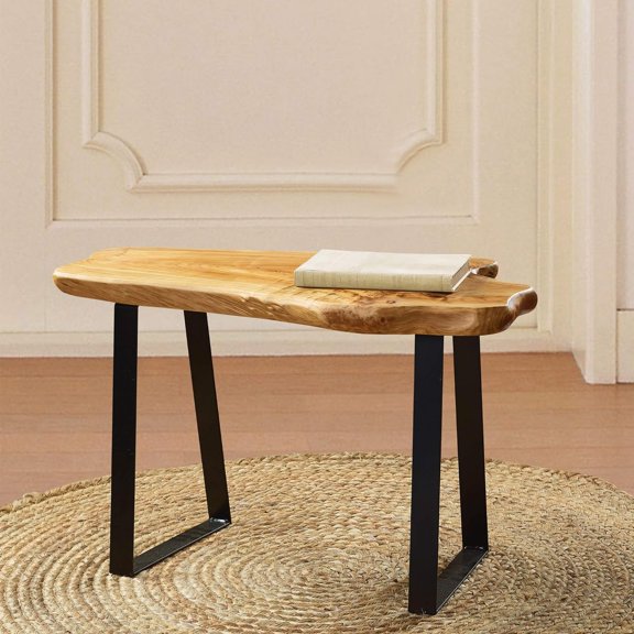 Cedar Roots Stool with Flat Iron Leg Wood Bench 27.5" x 14" x 17.4" H Home Decor Wood Side Table Plant Stand Home Dcor End Table
