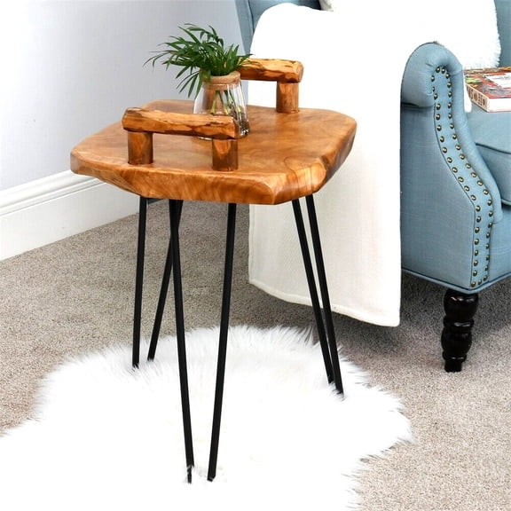 Cedar Service Tray Table, Natural Edge End Table 15" x 15" x 23.5" High