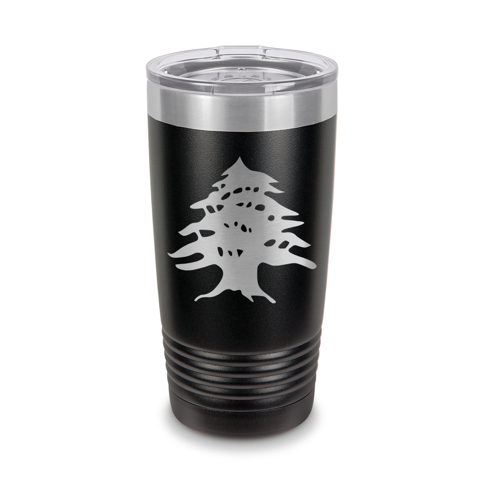 Cedar Tree Tumbler 20 oz Laser Engraved w/ Clear Lid Stainless Steel Vacuum Insulated