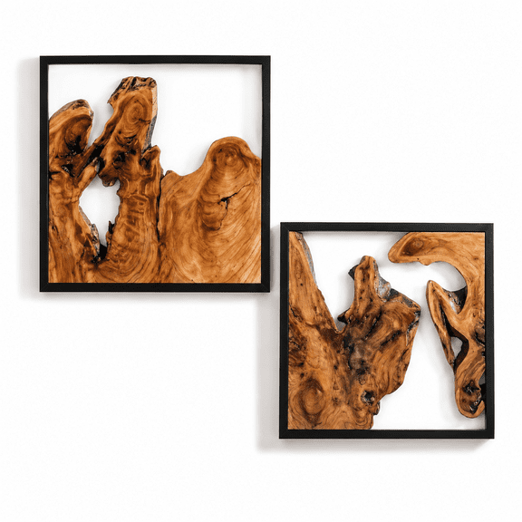 Cedar Wall Sculptures Set Of 2 Live Edge Wood Art | Handcrafted Showcase Grain Making Every Piece Truly One A Kind