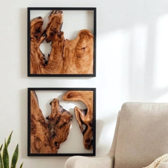 Cedar Wall Sculptures, Set of 2, Live Edge Wood Art