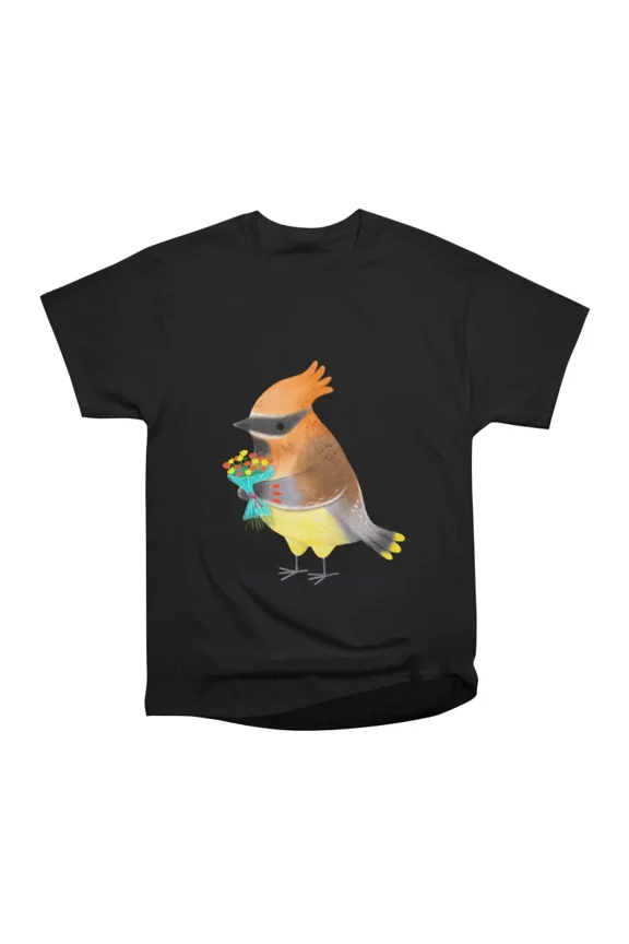 Cedar Waxwing bird with flowers T-Shirt Tee Gift For Him Merch For Her Apparel For Friend