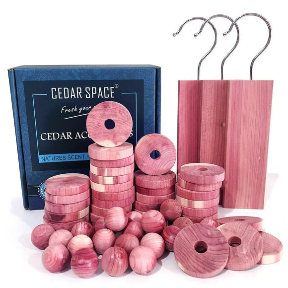 Cedar Wood Blocks for Wardrobe Storage, 100% Red Cedar Planks 60 Pack, Moth Repellent for Clothes Drawers, Pink