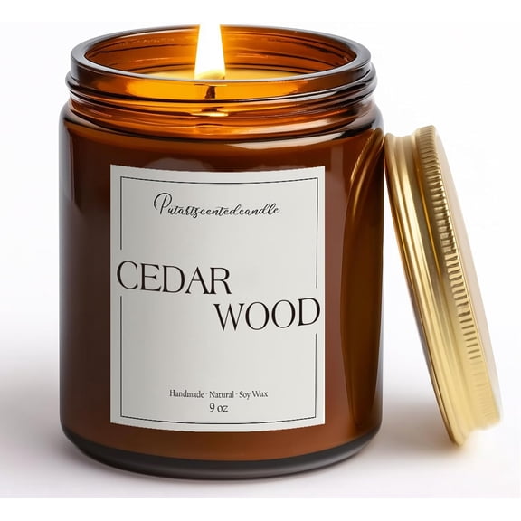 Cedar Wood Candles for Home Scented, 9oz Non Toxic Soy Wax Candle