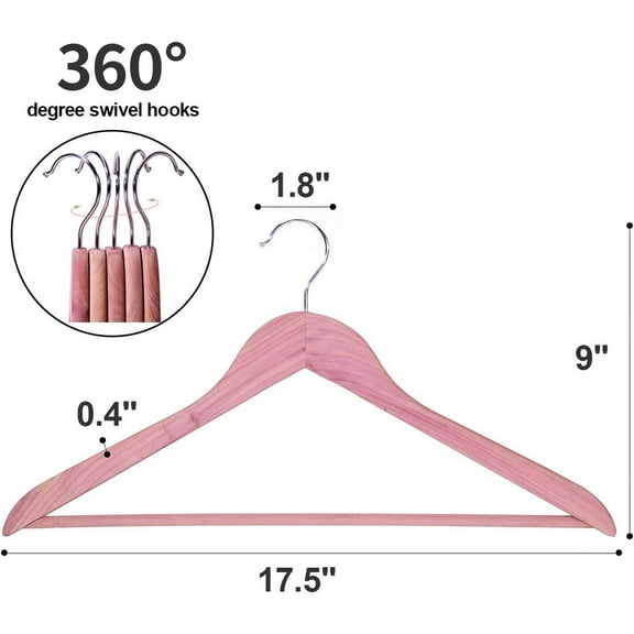Cedar Wood Hangers 30 Pack, 360° Swivel Hook, Smooth Surface Slim Coat Hangers for Closet Organization