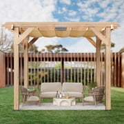 Cedar Wood Pergola with Solid Structure, Retractable Shade Canopy, Durable and Rot-Resistant, Patio Pergola for Backyard, Deck, Garden, and Outdoor Entertaining