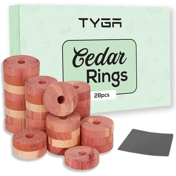 Cedar Wood Rings, 28 Pack, Red Cedarwood Natural Aromatic Cedar for Closets & Drawers, Wardrobes - Natural Oil, Freshener, Great for Clothes, Comes with Sandpaper
