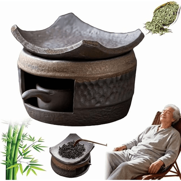 Cedar and Zen Aromatherapy Burner, Nature's Wellness Aromatherapy Kit, Essential Oil Fragrance Diffuser with Tealight Holder, Tea Light Candle Teapot Warmer for Home Office,A