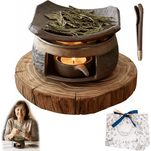 Cedar and Zen Herb Burner – 2026 New Ceramic Aromatherapy Stove Oil Burner, Palo Santo & Herb Diffuser, Tealight Wax Melt Warmer for Home Fragrance, Meditation & Relaxation,A