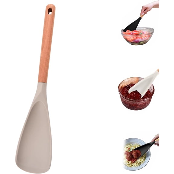 Cedar and Ash Multifunction Spoon, Silicone Nonstick Pan Cooking Spoon, Matte Kitchen Silicone Utensil for Cooking Serving Stirring Scooping Scraping