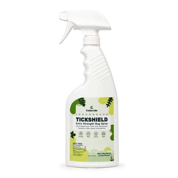 Cedarcide Tickshield Extra Strength with Lemongrass (Pint) Cedar Oil Biting Insect Spray Kills and Repels Fleas, Ticks, Ants, Mites and Mosquitoes Deep Woods Repellent