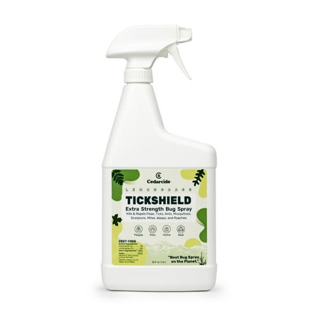 Cedarcide Tickshield Extra Strength with Lemongrass (Quart) Cedar Oil Biting Insect Spray Kills and Repels Fleas, Ticks, Ants, Mites and Mosquitoes Deep Woods Repellent