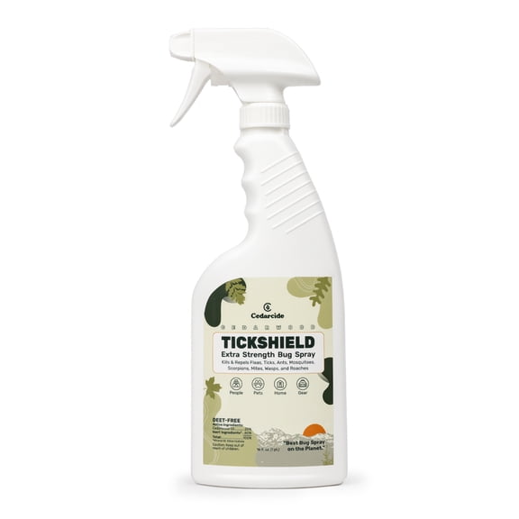 Cedarcide Tickshield Extra Strength (Pint) Deep Woods Cedar Oil Biting Insect Spray | Kills and Repels Fleas, Ticks, Ants, Mites and Mosquitoes
