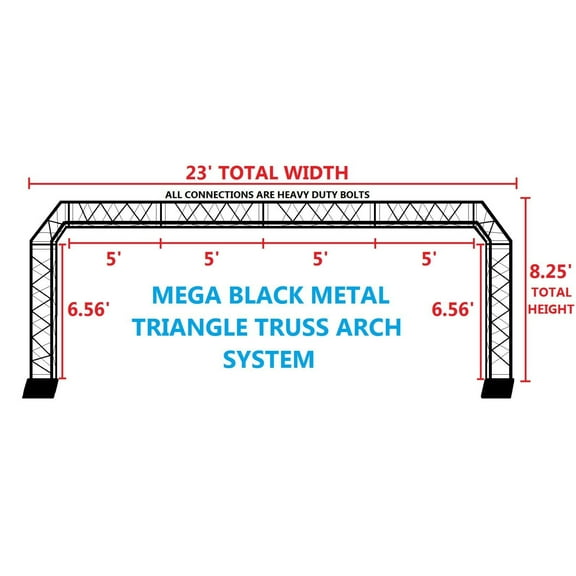 Cedarslink BLACK TRUSS ARCH KIT 23FT Width Mobile Portable DJ Lighting System Metal Bolts. LARGEST ARCH SYSTEM AVAILABLE! QUICK/EASY SETUP!