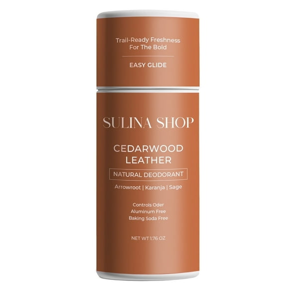Cedarwood Leather Natural Deodorant, No Aluminum and No Baking Soda Deodorant Stick, For Men