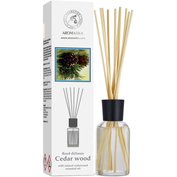 Cedarwood Reed Diffuser 3.4 Fl Oz - Scented Reed Diffuser Gift Set - Best for Aromatherapy - Home - Room Air Fresheners - Cedarwood Essential Oil - by Aromatika