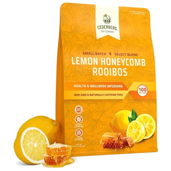 Cederberg Tea Company Lemon Honey Rooibos Tea Bags Organic Herbal, Naturally Caffeine Free, Non-GMO, Rich in Antioxidants, 100 Count