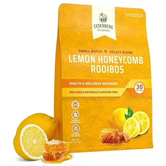 Cederberg Tea Company Lemon Honey Rooibos Tea Bags Organic Herbal Tea, Naturally Caffeine Free Tea, Non-GMO, Premium Leaf, Rich in Antioxidants, 30 Count