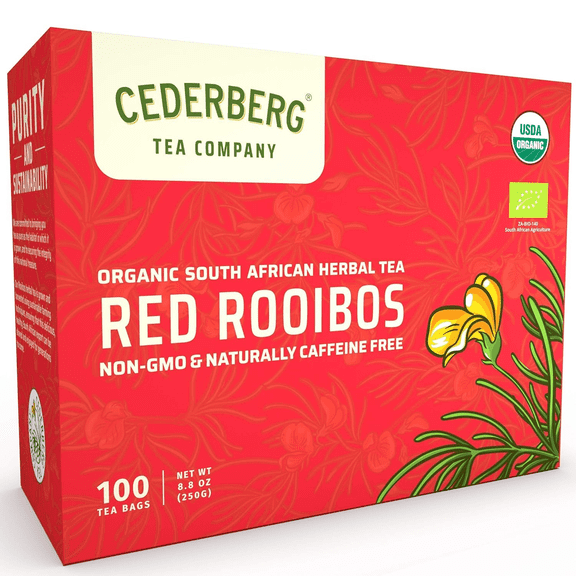 Cederberg Tea Company Organic Red Rooibos Tea Bags – 100 Count – Caffeine Free, Non-GMO, Single Origin