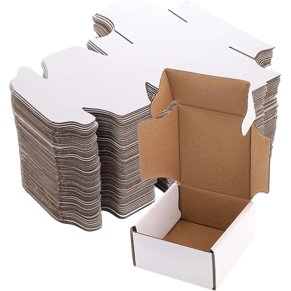75 Pack Corrugated Mailer, 4x4x2 Inches Shipping Boxes, Small Cardboard Box for Shipping Mailing and Storing, Recyclable, Crush Proof, Oyster White