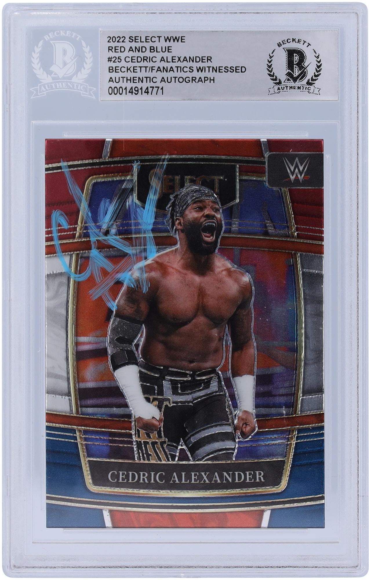 Cedric Alexander WWE Autographed 2022 Panini Select Red and Blue #25 Beckett Fanatics Witnessed Authenticated Card - Fanatics Authentic Certified