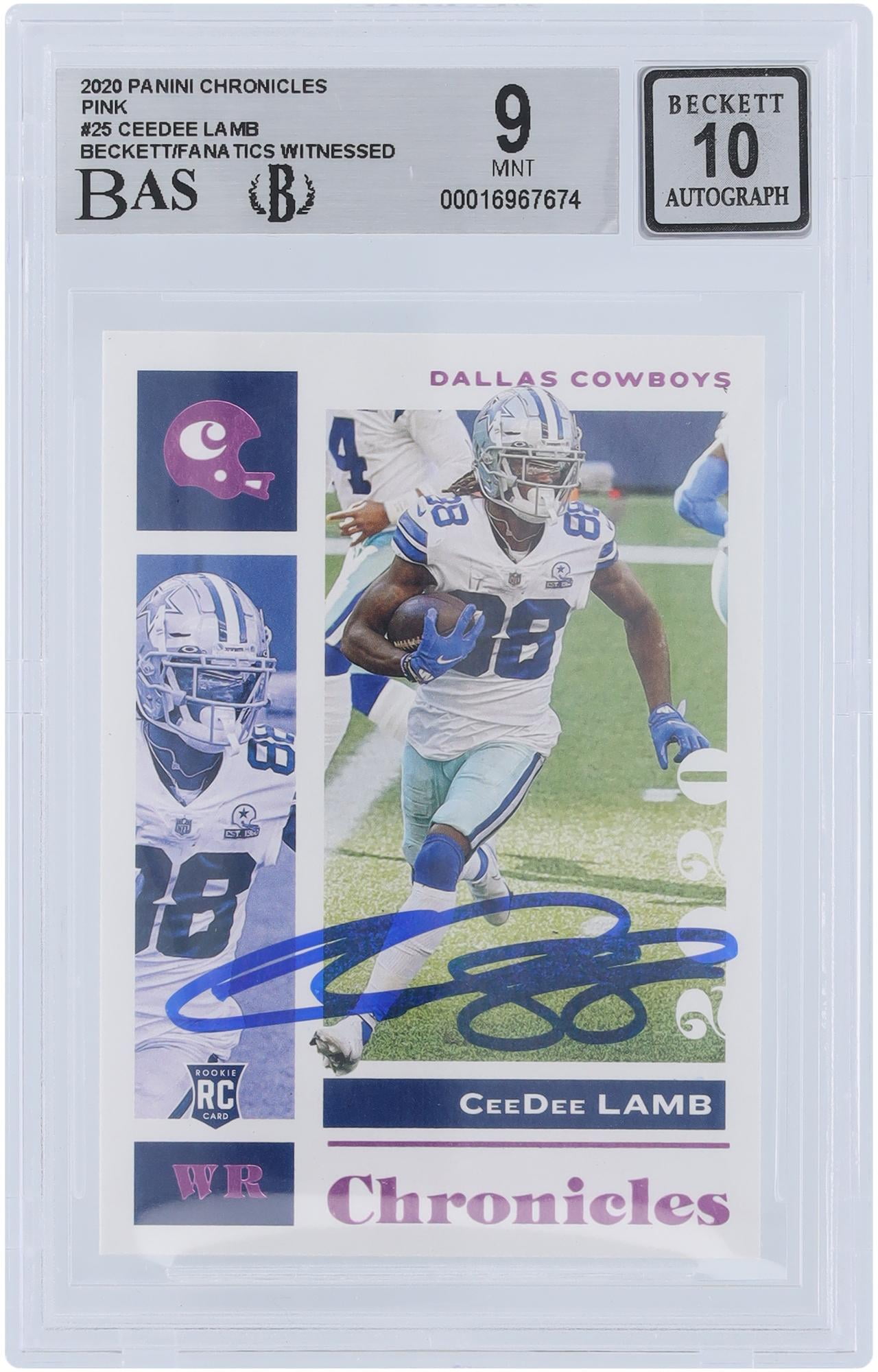 CeeDee Lamb Dallas Cowboys Autographed 2020 Panini Chronicles Pink #25 Beckett Fanatics Witnessed Authenticated 9/10 Rookie Card - Fanatics Authentic Certified
