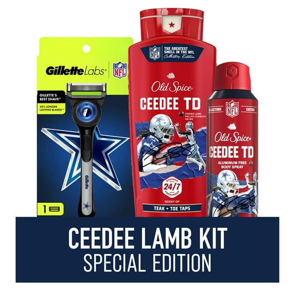 Exclusive CeeDee Lamb Old Spice x Gillette NFL Value Bundle, includes Licensed Dallas Cowboys Razor plus 'CeeDee TD' Body Wash & Body Spray