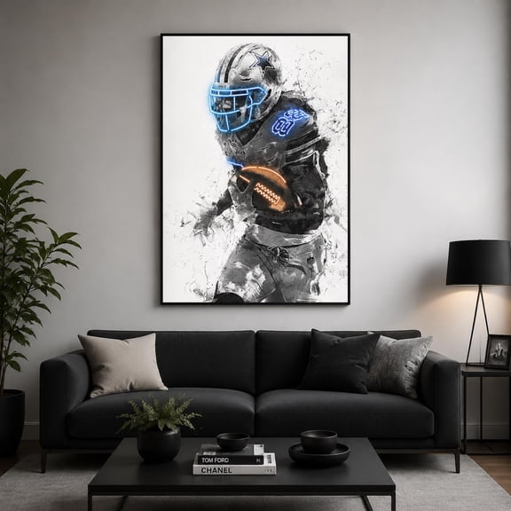 Ceedee Lamb Neon Dallas Cowboys Nfl Hand Made Print Wall Art Man Cave Gift Home Decor, Unframed Poster