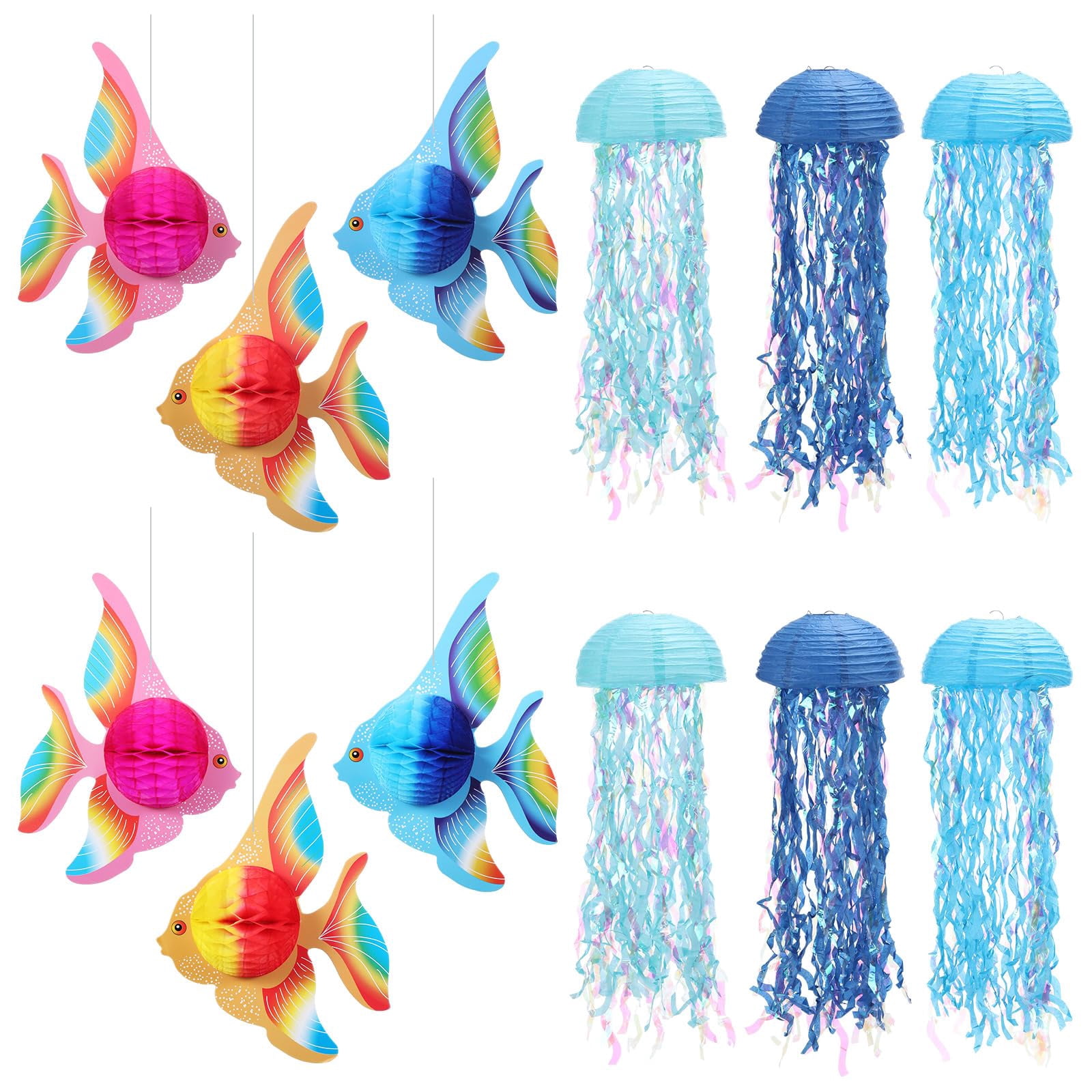 Ceenna 12 Pcs Under The Sea Decorations Kit with 6 Hanging Jellyfish ...