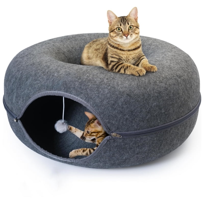 Ceenwes Circular felt cat tunnel cat bed, detachable and washable cat bed, easy to assemble, suitable for all seasons, indoor small cat, dark gray, 24 inches