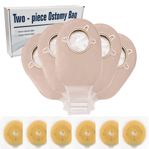 Ceeport 21 PCS Ostomy Supplies Colostomy Bags Two Piece Drainable Pouches with Closure 12", Ileostomy Stoma Care,Cut-to-Fit(15pcs Bags+6pcs Barrier)