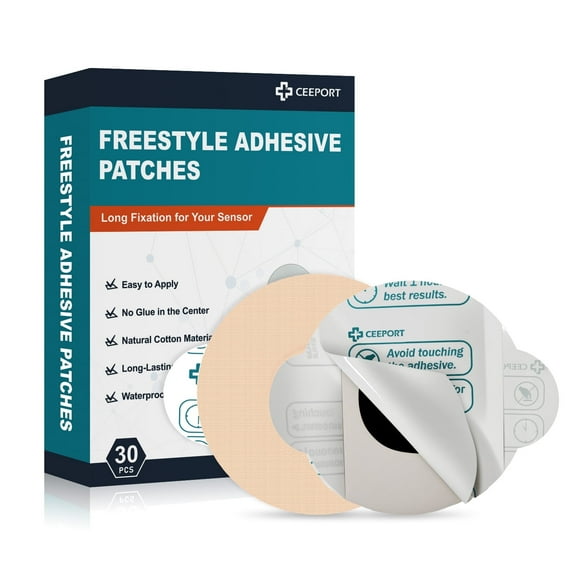 Ceeport 30 Pack Freestyle Adhesive Patches, Sensor Covers Intended for Freestyle Libre 2/3-Enlite-Medtronic Guardian, CGM Sensor Patches, No Glue in The Center, Long Fixation for Your Sensor(Tan)