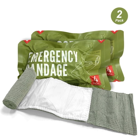 Ceeport 4" Israeli Style Emergency Bandage, Compression Trauma Wound Dressing, Medical Sterile Vacuum Sealed, Combat Tactical First Aid Kit IFAK Supplies, 2 Count