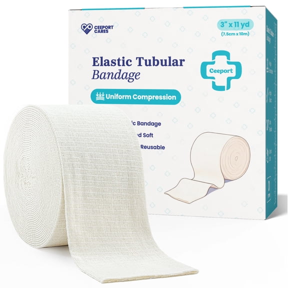 Ceeport Elasticated Tubular Support Bandage, Stockinette Tubing for Legs, Arms, Knees, Thighs, Reusable Compression Bandage Roll For Tissue Support, 3" x 11 yd (Size D)