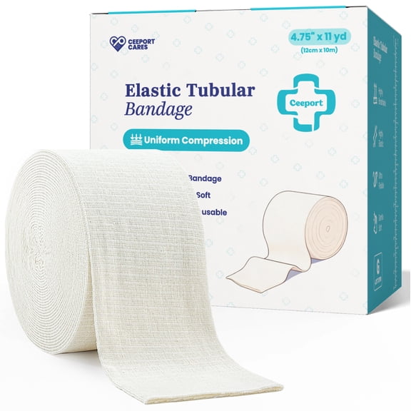 Ceeport Elasticated Tubular Support Bandage, Stockinette Tubing for Legs, Arms, Knees, Thighs, Reusable Compression Bandage Roll For Tissue Support, 4.75" x 11 yd (Size G)