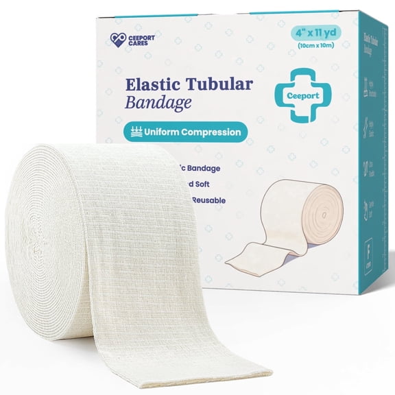 Ceeport Elasticated Tubular Support Bandage, Stockinette Tubing for Legs, Arms, Knees, Thighs, Reusable Compression Bandage Roll for Tissue Support, 4" x 11 yd (Size F)