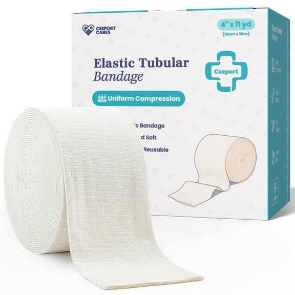 Ceeport Elasticated Tubular Support Bandage, Stockinette Tubing for Legs, Arms, Knees, Thighs, Reusable Compression Bandage Roll For Tissue Support, 4" x 11 yd (Size F)