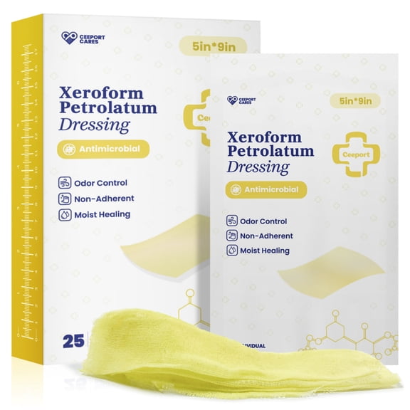 Ceeport Medical Xeroform Petrolatum Dressing 5x9 - Non-Adherent Gauze Pad Strip, Fine Mesh Gauze Patch Supplies for Wound Care, Burns, Lacerations, & Skin Grafts (Pack of 25)