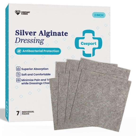 Ceeport Upgrade Silver Calcium Alginate Wound Dressing 2" x 2", Highly Absorbent Bandage Pads, Soft Non Stick Pads for Wound Care (Pack of 7)