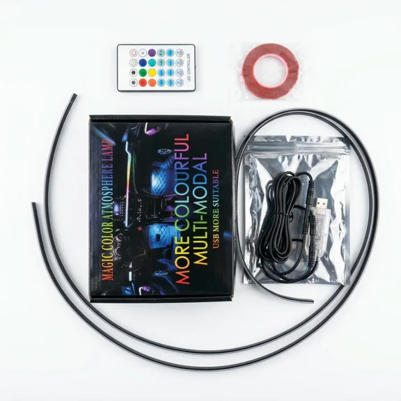 Ceesooi Smart LED Interior Car Lights, USB Powered RGB Car Ambient Lighting with App Control & Music Sync, DIY Mode 110cm+110cm 2-in-1 Design,  Multi-Color Decor for Cars Trucks，Gift for Men & Women