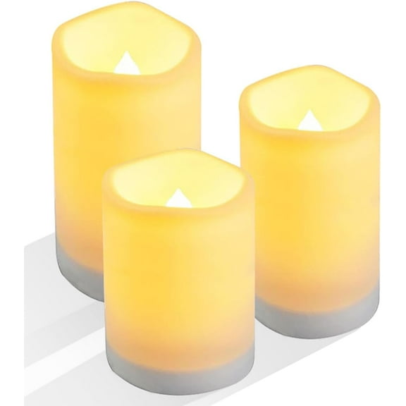 Ceestyle Outdoor Solar Powered Candles - 3.25" x 3"4"5" Waterproof LED Flameless Pillar Candle Set,Rechargeable Solar Battery Included,White Resin,Waterproof for Patio Decor -3 Pack