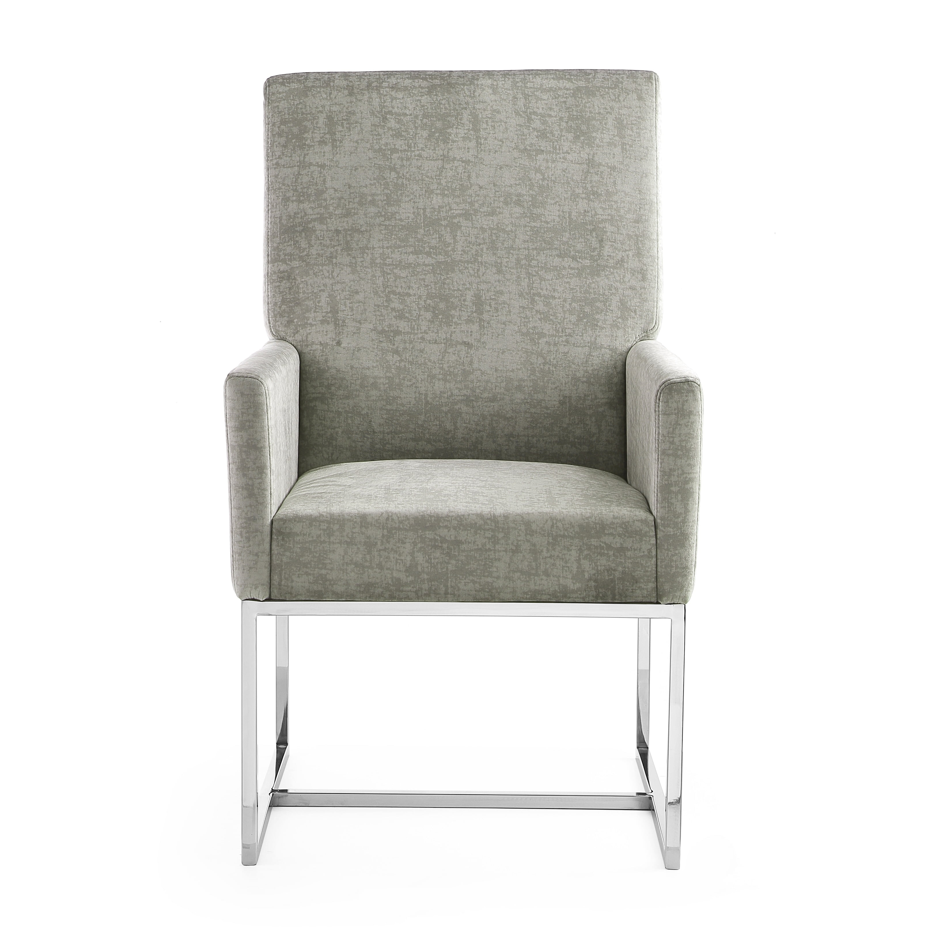 Luxurious Steel Gray Velvet High-Back Armchair with Metal Frame