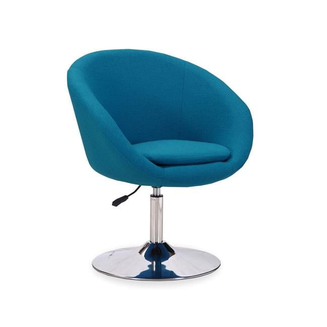 Blue Wool Blend Swivel Barrel Chair with Polished Chrome Base