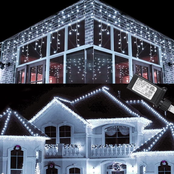 Ceevoo Christmas Icicle Lights Outdoor, 612 LED 50ft 8 Modes Fairy Icicle String Light with 102 Drops, Led Christmas Lights Twinkle for Holiday Party Wedding Eaves Xmas Decorations (White)