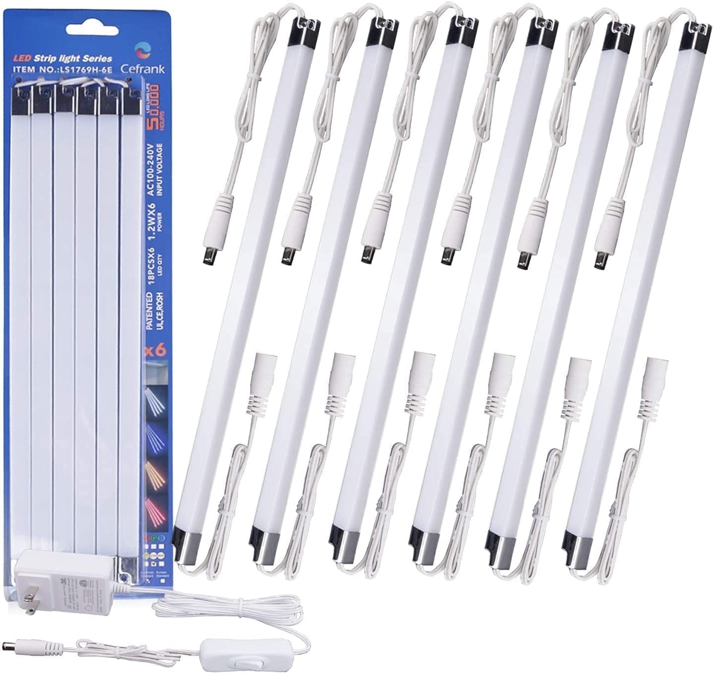 Cefrank 6 Pack 12" Linkable LED Light Strips Kit, Warm White