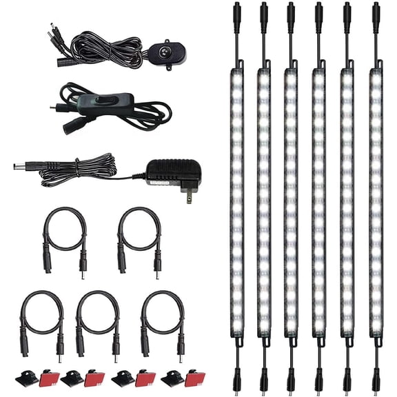 Cefrank LED Safe Lights Motion Activated, (6) 12" Linkable Light Bars + Motion Sensor + Rocker Switch + UL Power Adapter Cabinet Lighting for Gun Safe, Locker, Closet, 6000K White