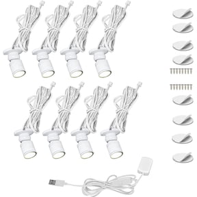 Cefrank Mini Spot Lights with Dimmer, 8 x 1W 360° Rotatable LED Spotlight Jewelry Cabinet Dimmable Wall Light, White Finish Shell (Pack-8)